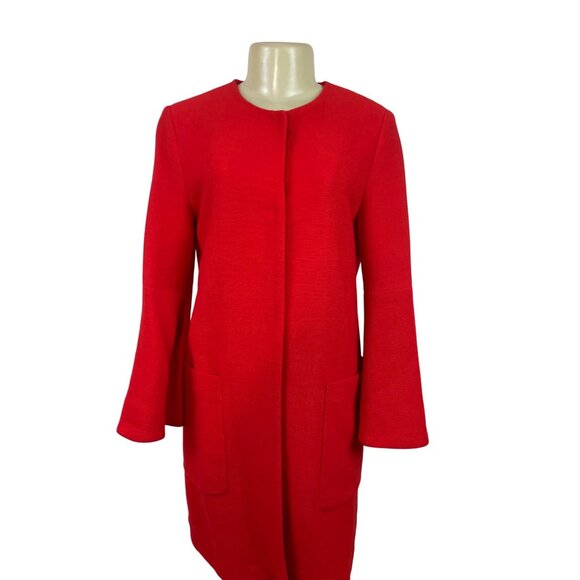 Zara Women’s Red Long Sleeve Open Front Coat With Pockets Sz M - Picture 4 of 8